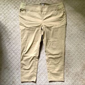 Woman Within stretch tan khaki Capri with elastic side  panel, size 20W petite